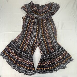 CHELSEA TAYLOR WOMENS BOHO WIDE LEG JUMPSUIT BLACK FLORAL PAISLEY RAYON M EST.